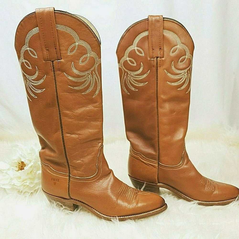 Vintage FRYE Women's Pull On Tan Leather Boots 7B